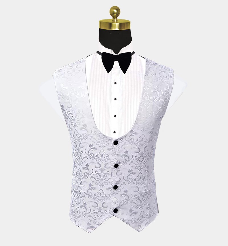 White Damask Prints Tuxedo Classic Three-Piece Dinner Suit