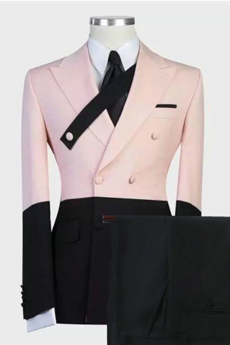 Rafael Pink And Black Double Breasted Point Lapel Men Suit