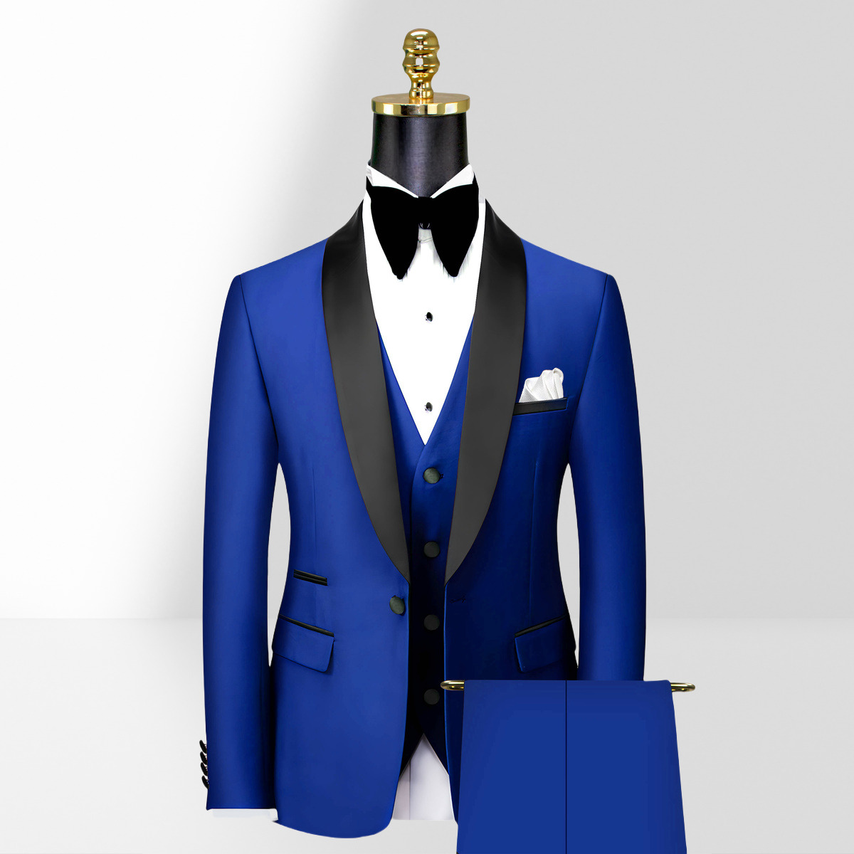 Modern Royal Blue Groom Suit Black Satin Shawl Lapel Wedding Tuxedo for Groomsmen