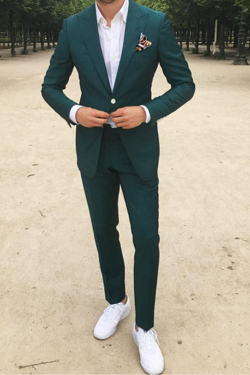Byron Dark Green Pointed Lapel Slim Fit Men Prom Suit