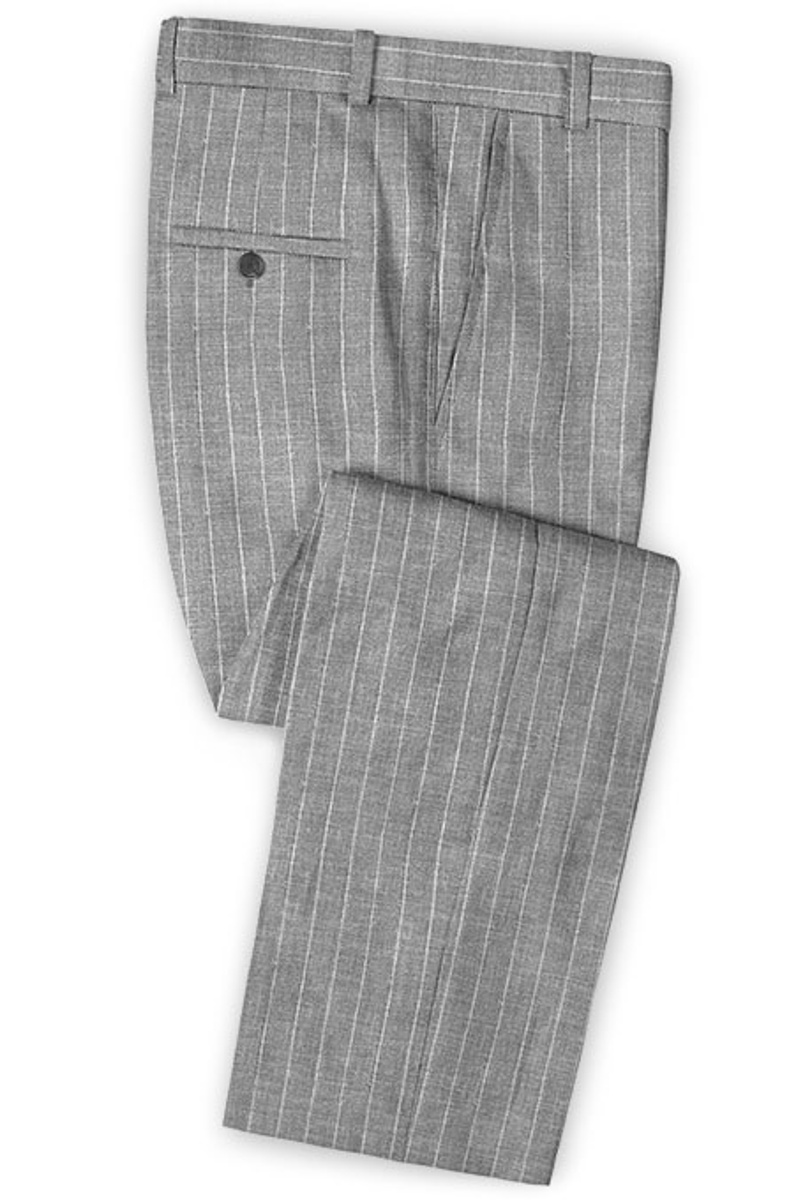 Grey Striped Linen Suit Online Two-Piece Tuxedo with Notch Lapel