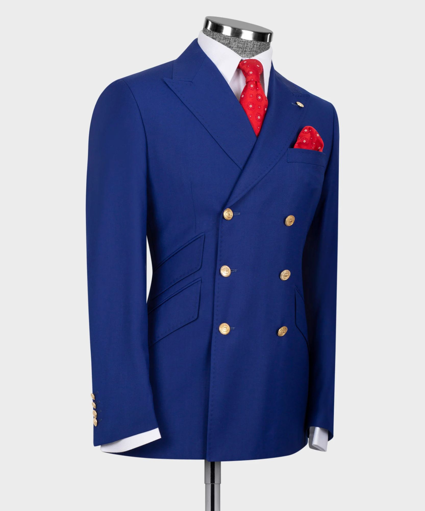 Chic Blue Double-Breasted Six-Button Suit