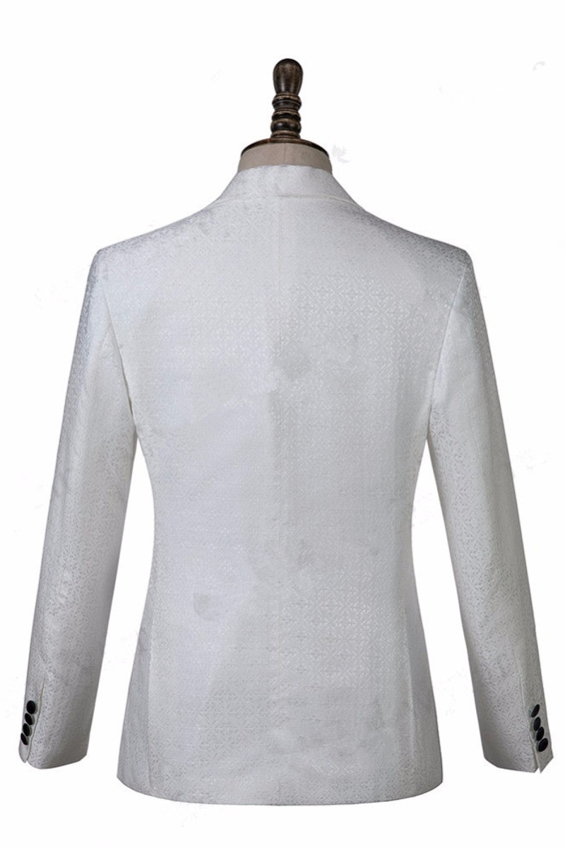 Devin White Jacquard Knit Button Fashion Wedding Suit