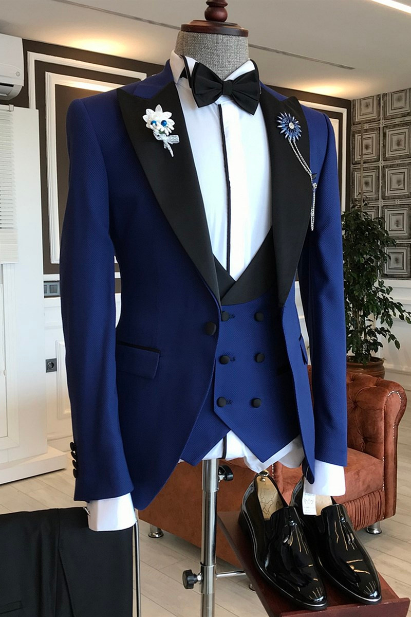 Modern Dark Blue Fashion Custom Pointed Lapel Men Suit