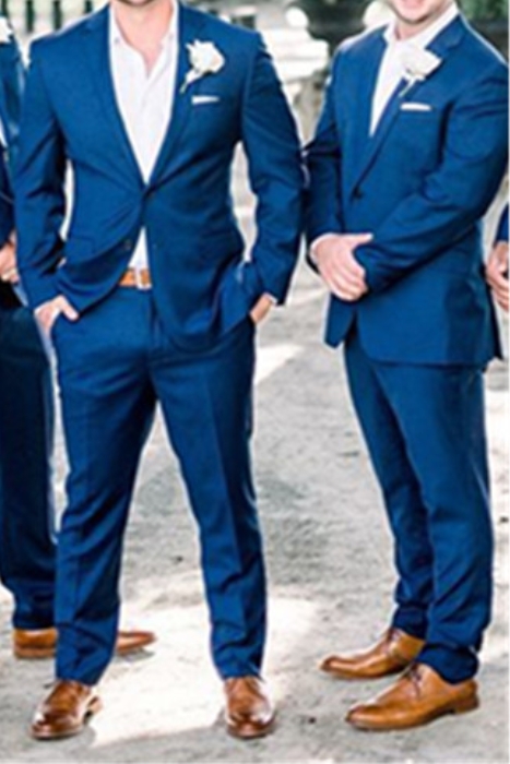 Austin Dark Blue Notched Lapel Men Groomsmen Suit