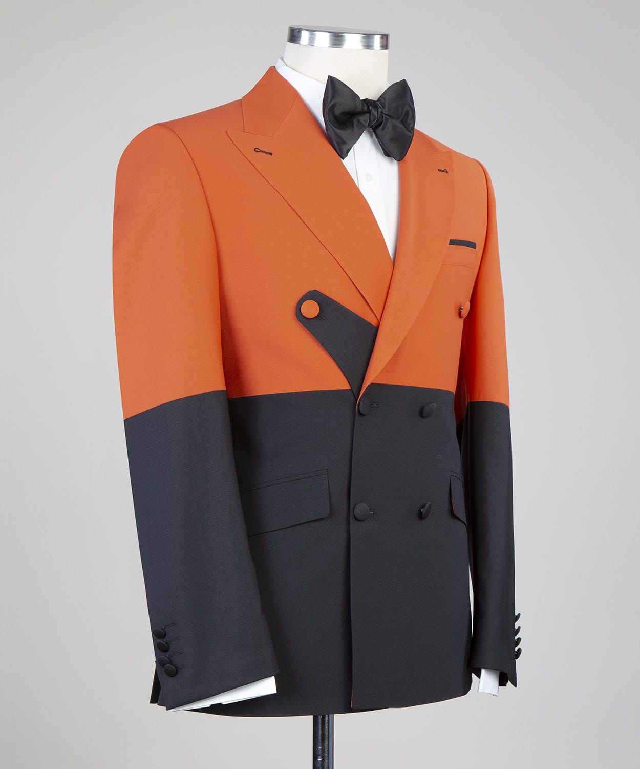 Orange And Black Point Lapel Men Prom Suit