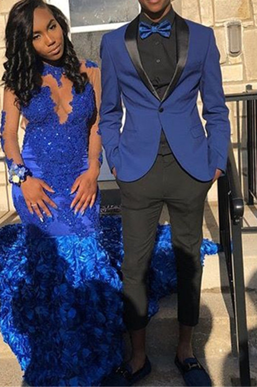 Royal Blue Shawl Lapel Prom Suit Online Two Piece One Button Tuxedo For Men