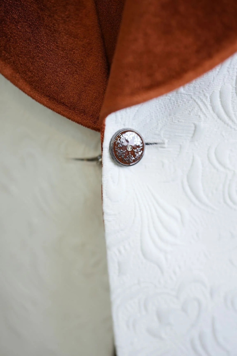 bella Orange Velvet Shawl Lapel Jacquard Slim Fit Three-Piece Tuxedo