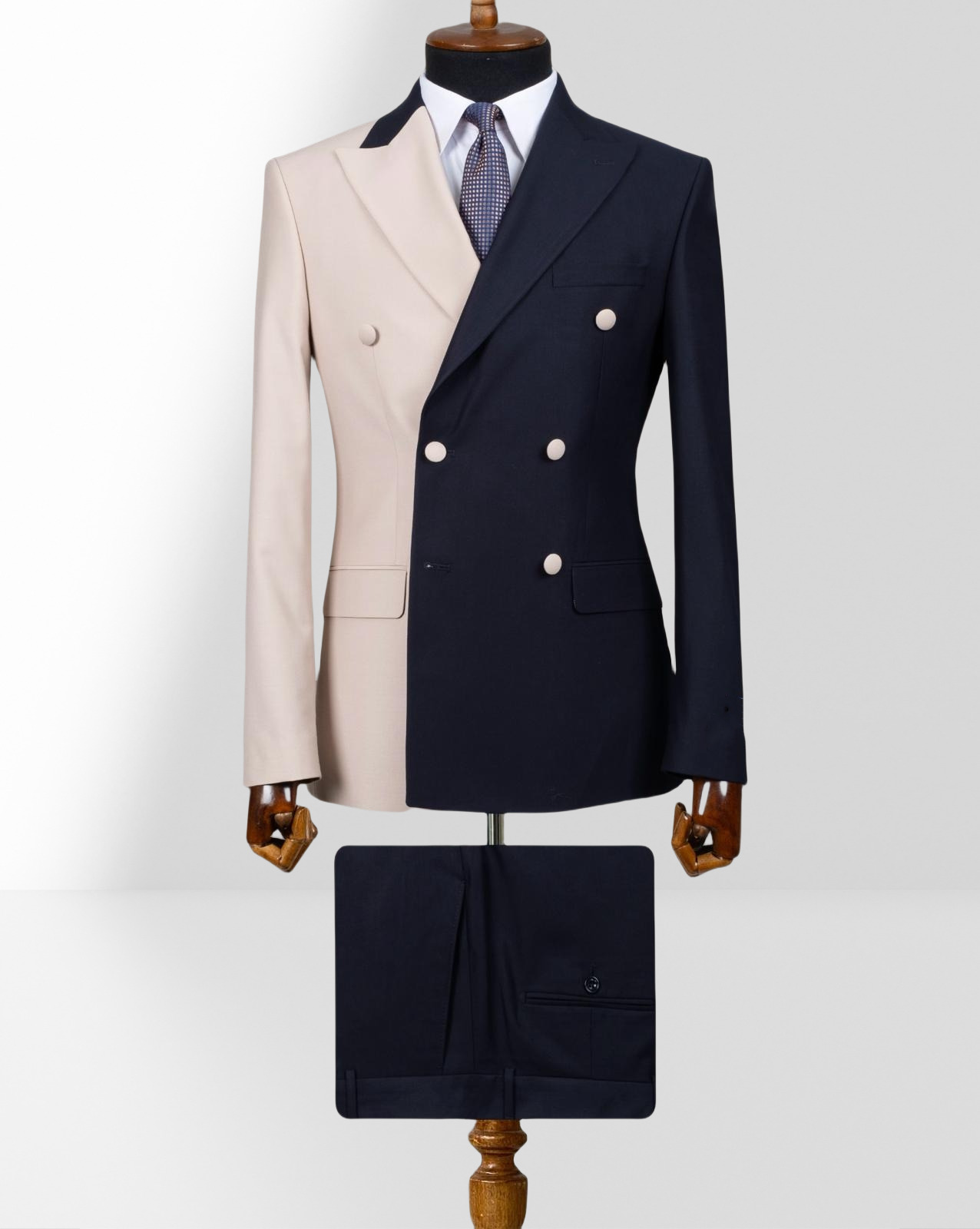 Light Pink and Black Double-Breasted Slim Fit Two-Piece Suit