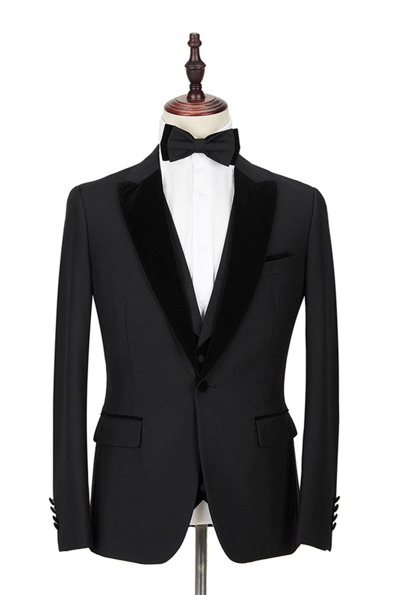 Two-Piece Velvet Peak Lapel Classic Black Groom Tuxedo