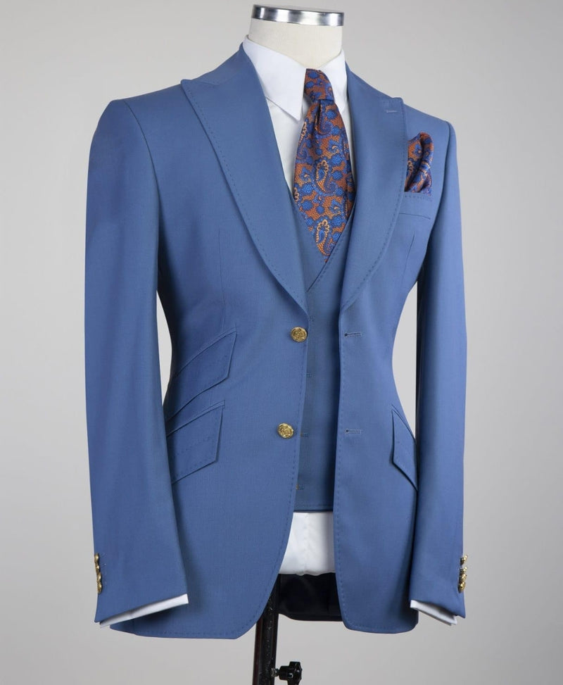 Blue Three-Piece Simple Slim Business Suit