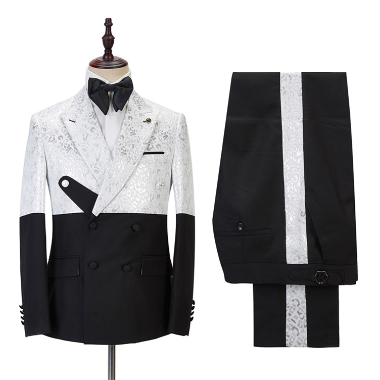 Max Fashion Black and White Jacquard Point Lapel Suit