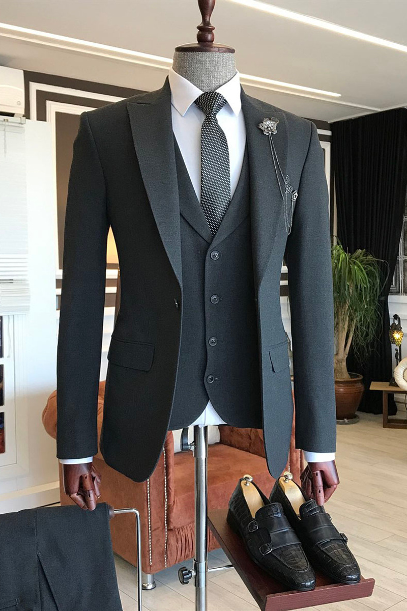 Richard Heritage All Black Three Piece Slim Fit Tailored Business Suit