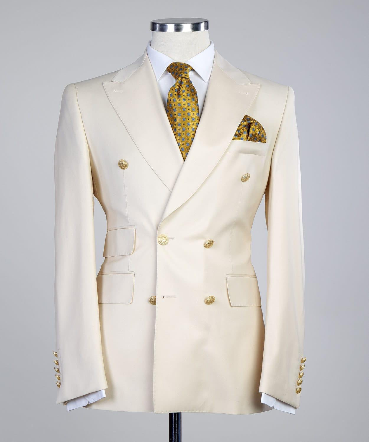 Creamy White Double Breasted Stylish Peaked Lapel Men Suits