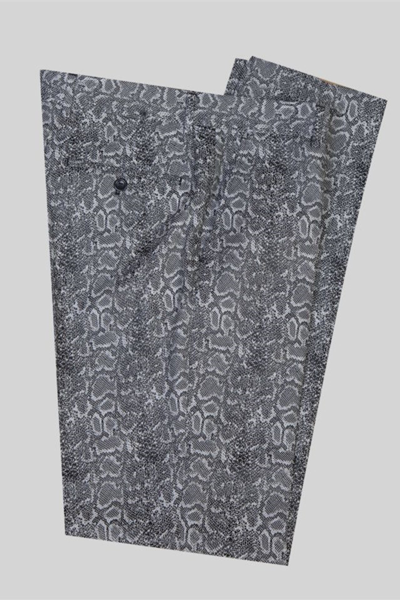 Khalil Grey Double-Breasted Jacquard Wedding Suit with Black Lapel