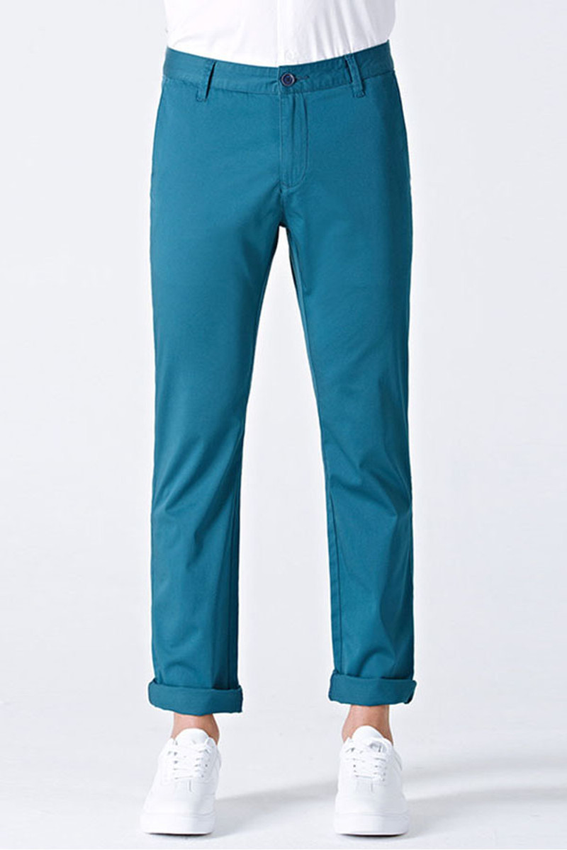 Casual Blue Cotton Solid Color Everyday Men Cropped Pants