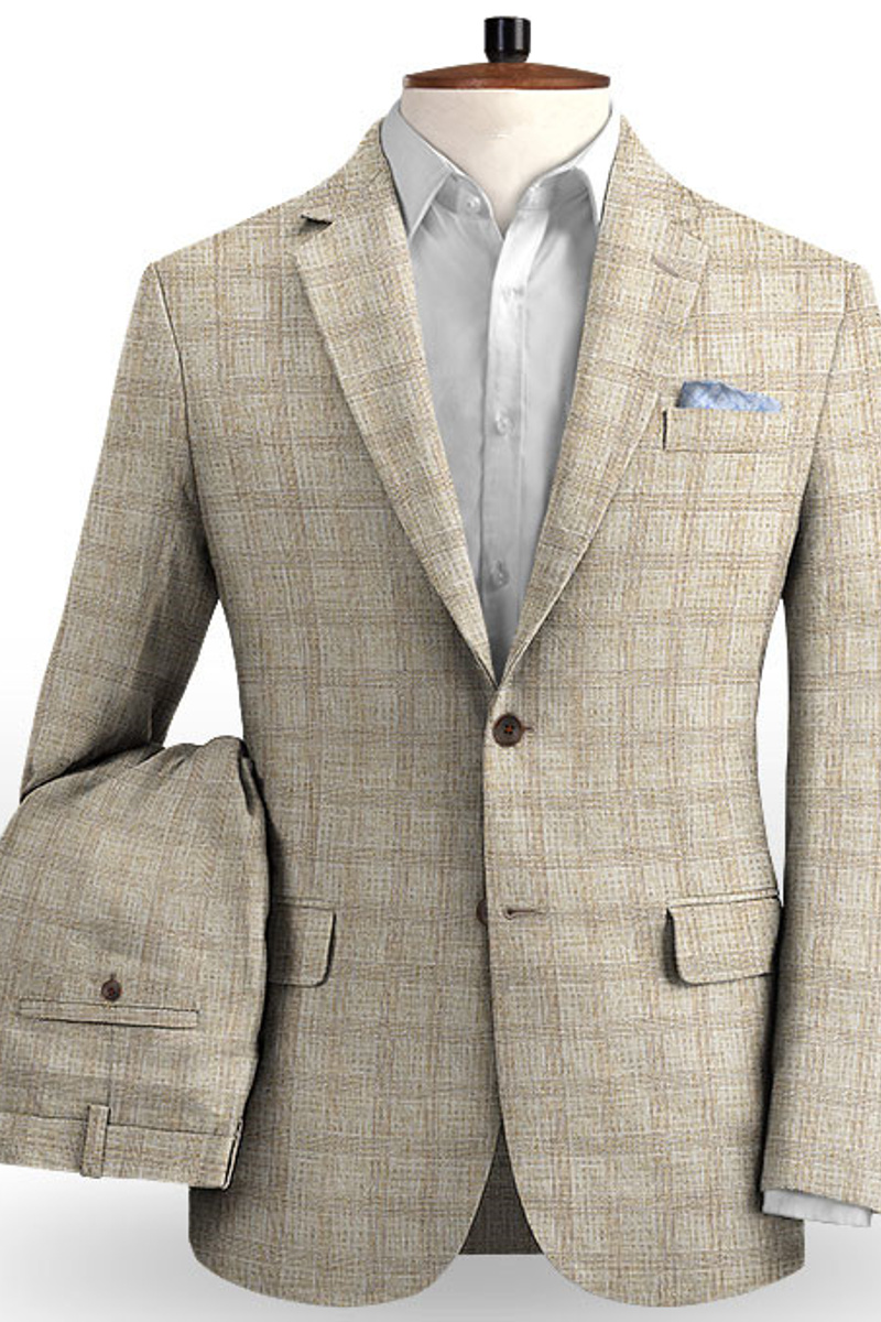 Khaki Linen Beach Groom Suit Two-Piece Wedding Tuxedo