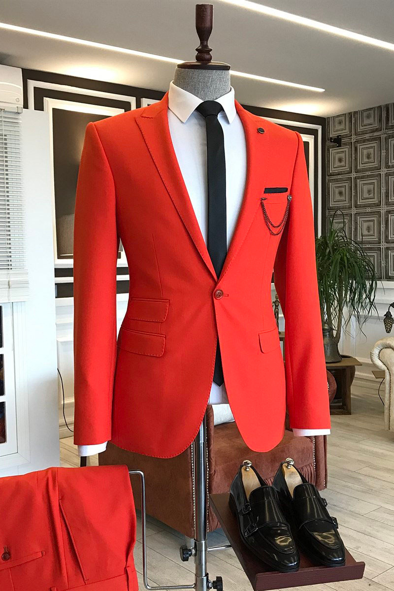 Beacher Red Pointed Lapel One Button Slim Fit Dinner Suit
