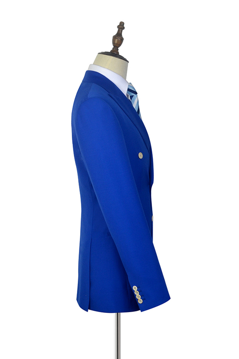 Peak Lapel Royal Blue Double-Breasted Suit Six-Button Casual Suit