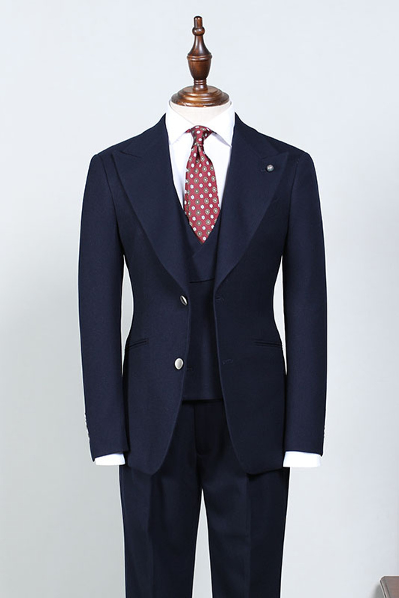 Sampson Elegant Navy Three Piece Point Lapel Custom Business Suit
