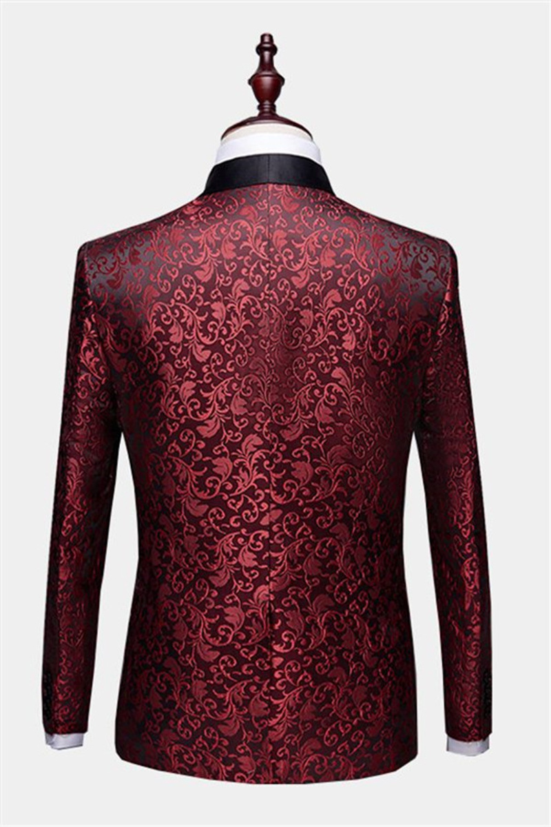 Burgundy Paisley Tuxedo Jacket Charming Jacquard Blazer For Prom