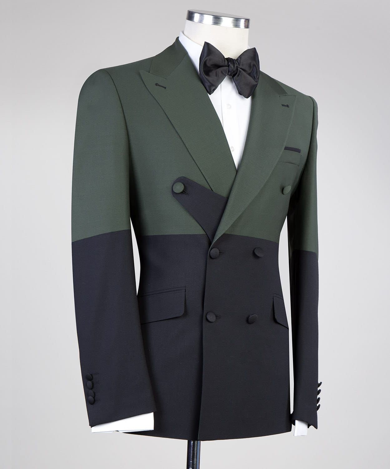 Newest Design Dark Green And Black Double Breasted Men Suit