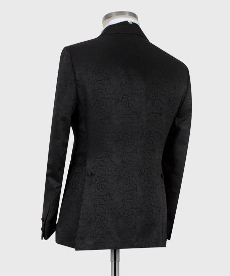 Black Jacquard Point Collar Double Breasted Men's Suit_2