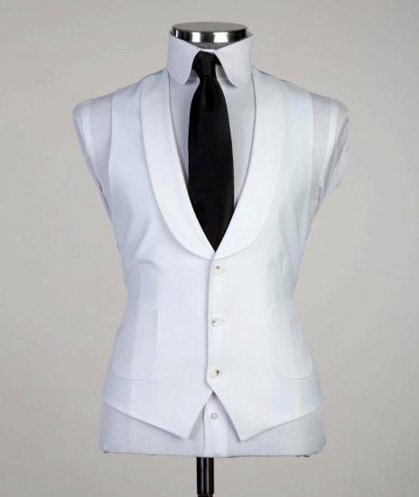 New White Pointed Lapel Three Piece Men Business Suit_5
