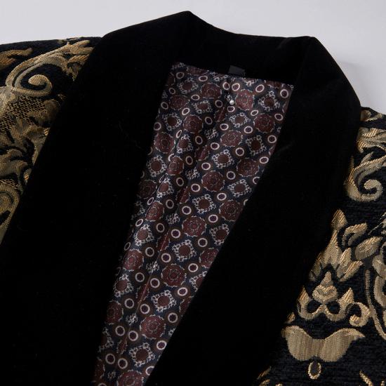 Black Slim Fit Jacquard Shawl Collar Men Two Piece Suit_4