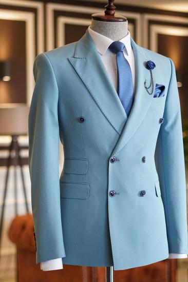 Lambert Sky Blue Pointed Lapel Double Breasted Custom Prom Mens Suit_2