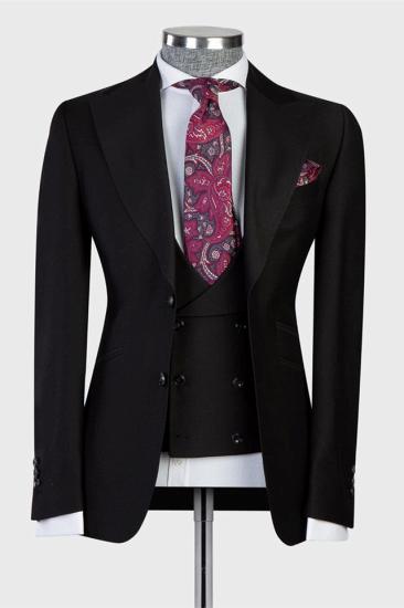 Fashion Black Point Lapel Custom Men Business Suits_2