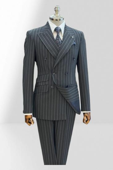 James Formal Dark Gray Striped Pointed Collar Two Piece Business Suit_1
