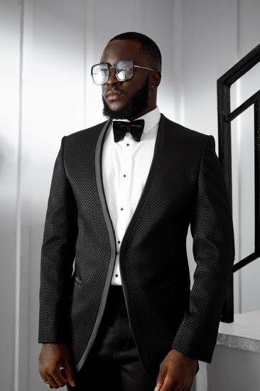 Jones Classical Slim Black Jacquard Binding One Button Two Pieces Prom Suits_2