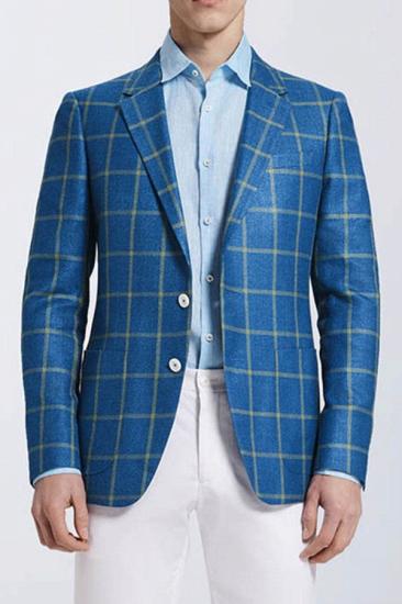 Trendy Blend Plaid Casual Blue Blazer for Prom_1