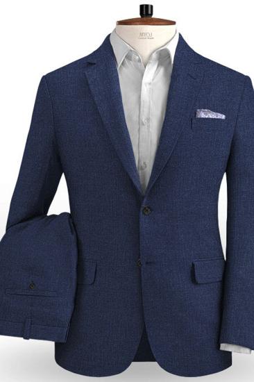 Designs Summer Dark Blue Linen Mens Suit | Cutsom Slim Fit 2 Piece Tuxedo_2