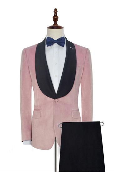 Fashion Pink Wedding Tuxedo | Mens Black Silk Shawl Lapel Prom Suit_1