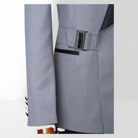 Stylish Grey Shawl Collar Two Piece Suit | With Adjustable Metal Buttons_2