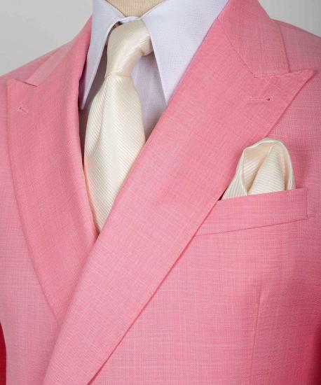 Pink Peaked Lapel Close Fitting Men Suits_3