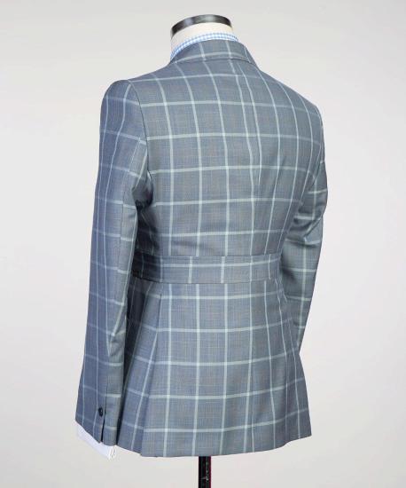 New Gray Plaid Two-Piece Fashion Men Business Suit_3