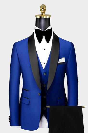Brownie Royal Blue Slim Fit Shawl Collar Mens Three Piece Tuxedo Suit
