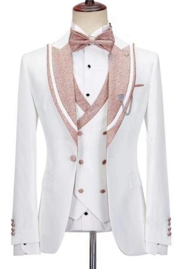 Charming Gentleman White Peaked Lapel Three Pieces Prom Suits_1