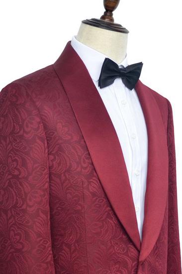 Luxury Burgundy Jacquard One Button Silk Shawl Lapel Mens Suit for Wedding and Prom_3