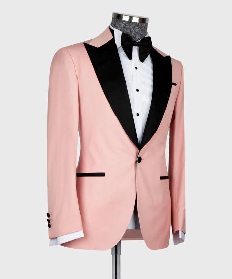 Modern Pink Lapel Collar Men Prom Suit | Men Pink One Button Wedding Tuxedo_3