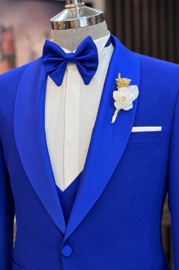 Dazzling Royal Blue Slim Fit Shawl Collar One Button Groom Suit | Blue Three Suits_2