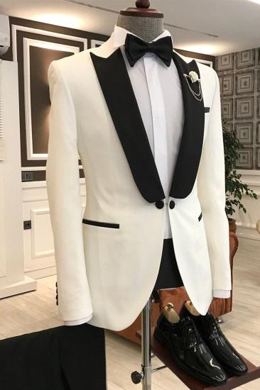 Jason Simple White Mixed Black Pointed Lapel One Button Slim Fit Prom Mens Suit_1