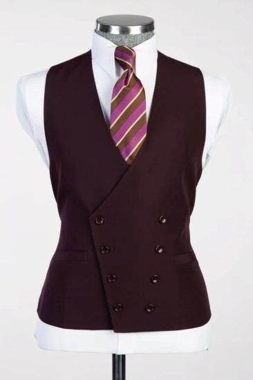 Fancy Burgundy No Lapel Double Breasted Vest_1
