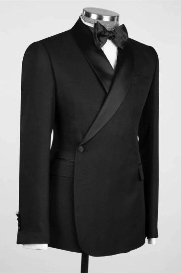 Black Shawl Collar Wool Two Piece Wedding Suit_2