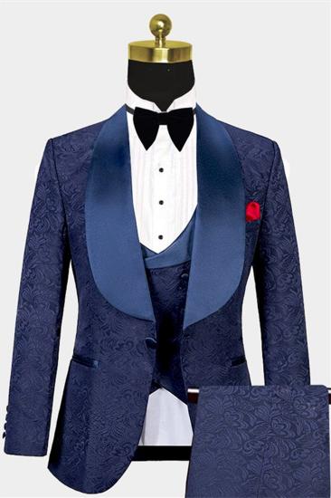 Navy Three Piece Tuxedo Online | Jacquard Custom Mens Suits