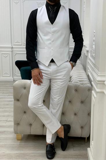 White Slim Fit Wool Blended One Button Men's Groom Three Piece Suit_3