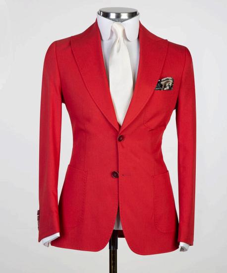 Donald Bespoke Red Peaked Lapel Three Pieces Men Suits_6